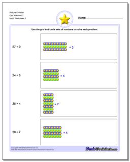 Picture Math Division Worksheet Grid Matches 2