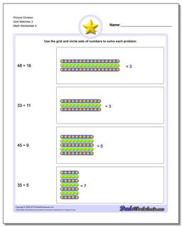 Picture Division Worksheet Grid Matches 3
