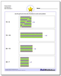 Picture Math Division Worksheet Grid Matches 4