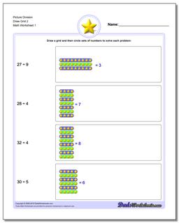 Picture Math Division Worksheet Draw Grid 2
