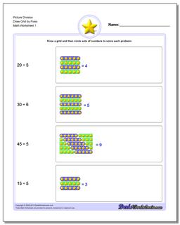 Picture Math Division Worksheet Draw Grid by Fives