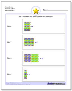 Picture Division Worksheet Draw Grid by Fives /worksheets/picture-math-division.html