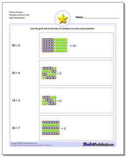 Picture Math Division Worksheet Random Grid by Fives