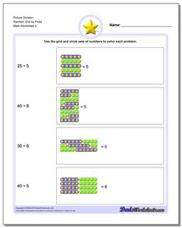 Picture Division Worksheet Random Grid by Fives /worksheets/picture-math-division.html
