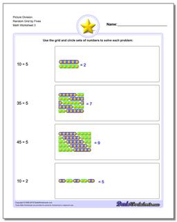 Picture Division Worksheet Random Grid by Fives
