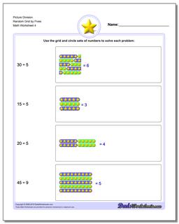 Picture Division Worksheet Random Grid by Fives