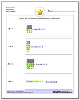 Picture Math Division Worksheet Remainders 1