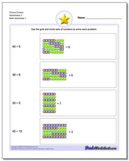 Picture Math Division Worksheet Remainders 3