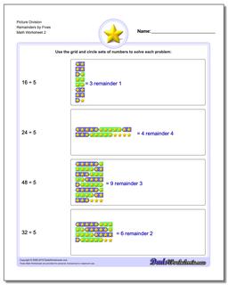 Picture Division Worksheet Remainders by Fives /worksheets/picture-math-division.html