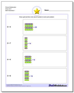 Picture Math Multiplication Worksheet Draw Grid 1