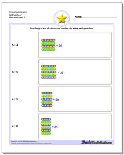 Picture Math Multiplication Worksheet Grid Matches 1