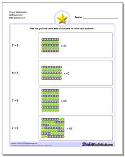 Picture Math Multiplication Worksheet Grid Matches 2