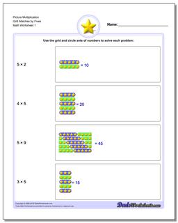 Picture Math Multiplication Worksheet Grid Matches by Fives