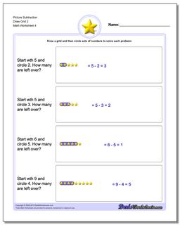 Picture Subtraction Worksheet Draw Grid 2
