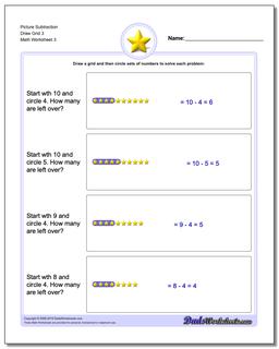 Picture Subtraction Worksheet Draw Grid 3