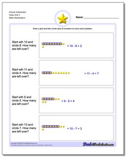 Picture Subtraction Worksheet Draw Grid 3