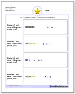 Picture Subtraction Worksheet Draw Grid 1