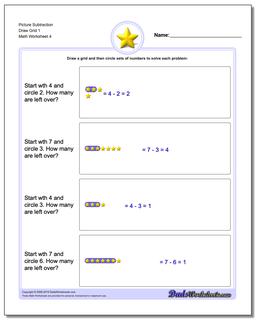 Picture Subtraction Worksheet Draw Grid 1