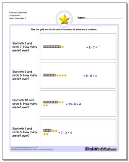 Picture Math Subtraction Worksheet 1