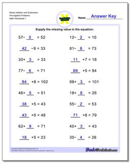 Pre-Algebra Worksheet Mixed Addition and Subtraction Problems