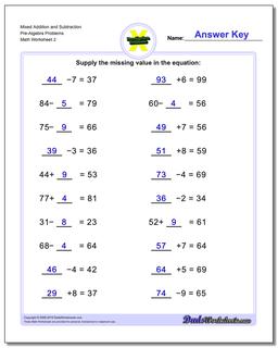Mixed Addition Worksheet and Subtraction Worksheet Pre-Algebra Problems Worksheet /worksheets/pre-algebra.html