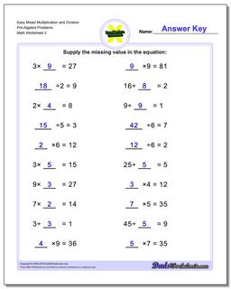 Easy Mixed Multiplication Worksheet and Division Worksheet Pre-Algebra Problems Worksheet /worksheets/pre-algebra.html