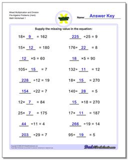 Pre-Algebra Worksheet Mixed Multiplication and Division Problems (Hard)