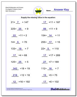 Mixed Multiplication Worksheet and Division Worksheet Pre-Algebra Problems Worksheet (Hard) /worksheets/pre-algebra.html