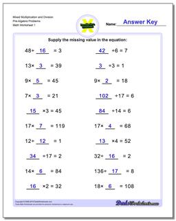 Pre-Algebra Worksheet Mixed Multiplication and Division Problems