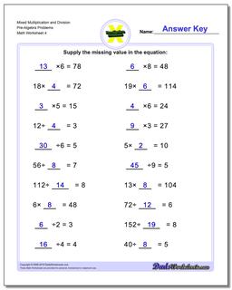 Mixed Multiplication Worksheet and Division Worksheet Pre-Algebra Problems Worksheet