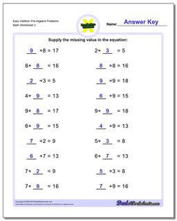 Easy Addition Worksheet Pre-Algebra Problems Worksheet /worksheets/pre-algebra.html