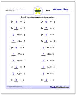 Easy Addition Worksheet Pre-Algebra Problems Worksheet