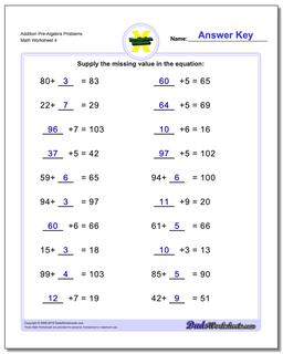 Addition Worksheet Pre-Algebra Problems Worksheet
