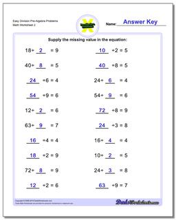 Easy Division Worksheet Pre-Algebra Problems Worksheet /worksheets/pre-algebra.html