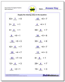 Easy Division Worksheet Pre-Algebra Problems Worksheet