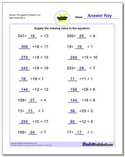 Division Worksheet Pre-Algebra Problems Worksheet Two /worksheets/pre-algebra.html