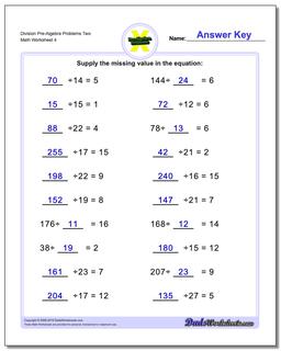Division Worksheet Pre-Algebra Problems Worksheet Two