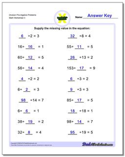 Division Worksheet Pre-Algebra Problems Worksheet