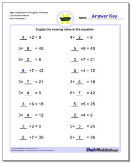 Pre-Algebra Worksheet Easy Multiplication Problems Only Positive Results