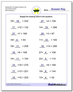 Multiplication Worksheet Pre-Algebra Problems Worksheet Two Only Positive Results /worksheets/pre-algebra.html