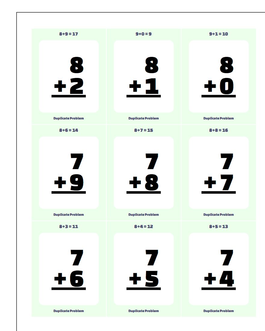 printable flash cards math facts 2nd grade
