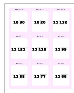 Division by 10, 11, 12 Facts Printable Flash Cards