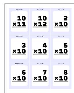 Multiplication x10, x11 and x12 Printable Flash Cards