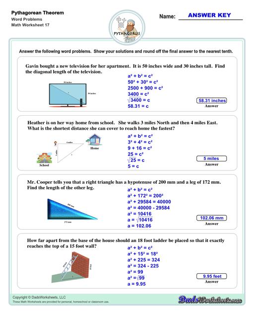 Math Worksheets Pythagorean Theorem Pythagorean Theorem Word Problems V1