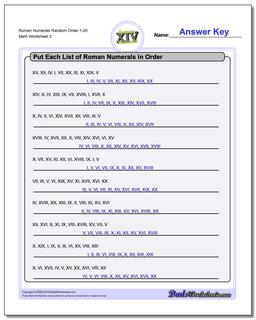 Roman Numerals Random Order 1-20 /worksheets/roman-numerals.html Worksheet