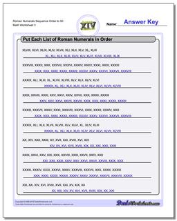 Roman Numerals Sequence Order to 50 Worksheet