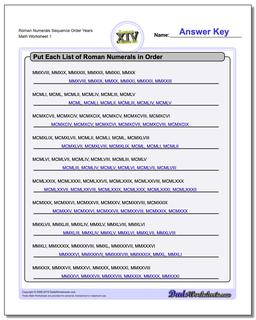 Roman Numerals Sequence Order Years Worksheet