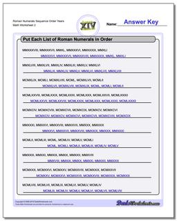 Roman Numerals Sequence Order Years /worksheets/roman-numerals.html Worksheet