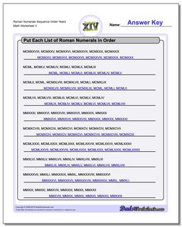 Roman Numerals Sequence Order Years Worksheet