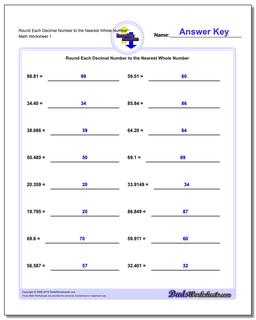 Round Each Decimal Number to the Nearest Whole Number Rounding Numbers Worksheet
